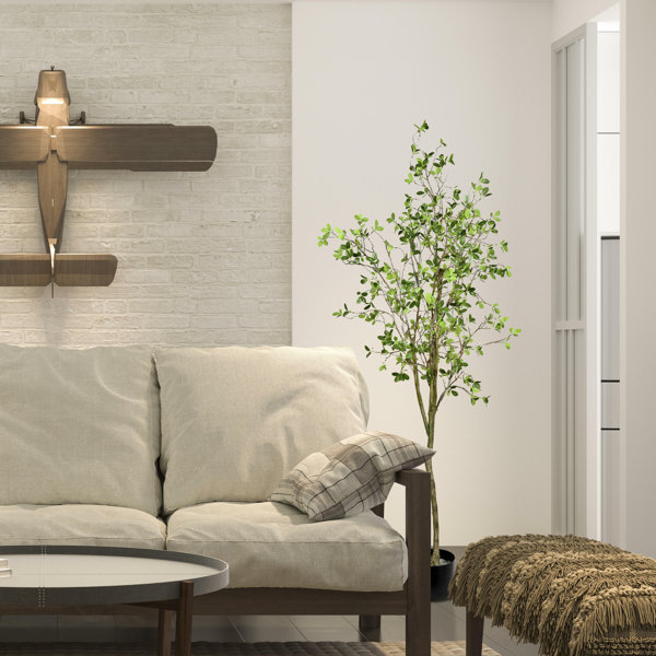 Beachcrest Home Artificial Potted Milan Leaf Tree in Black Planters Pot